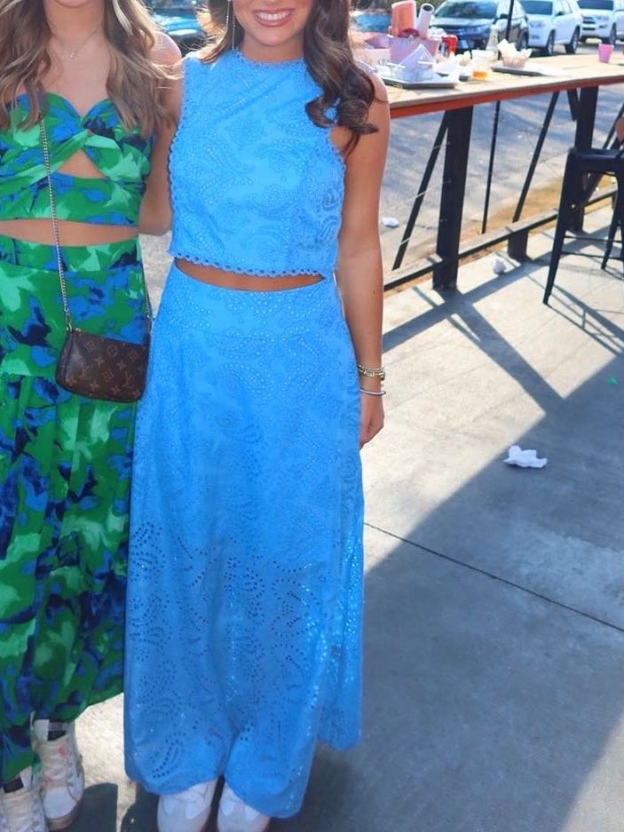 Blue Eyelet Two-Piece Set