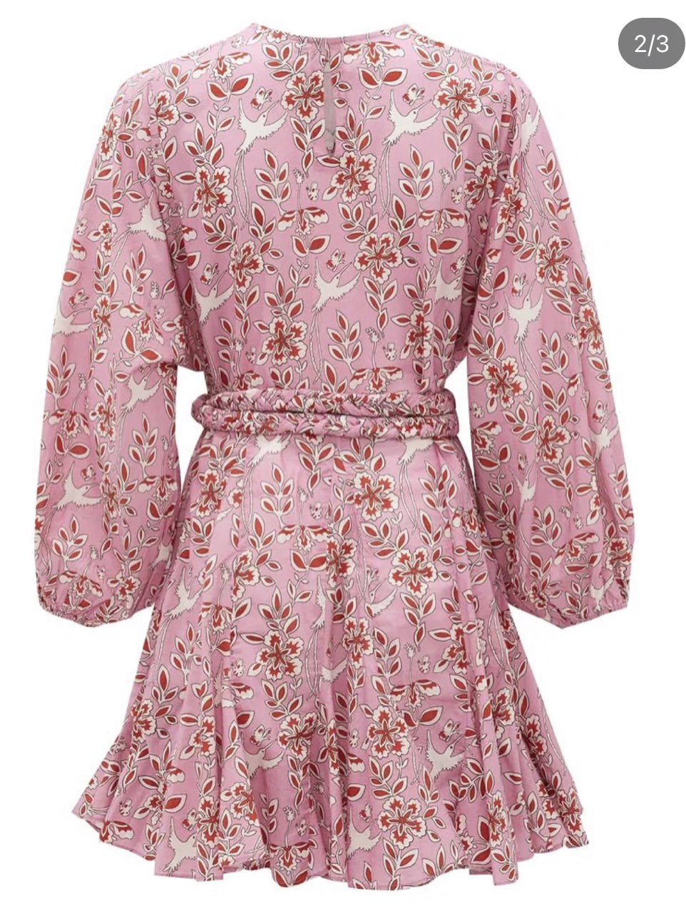 Pink Floral Bird Print Mini Dress