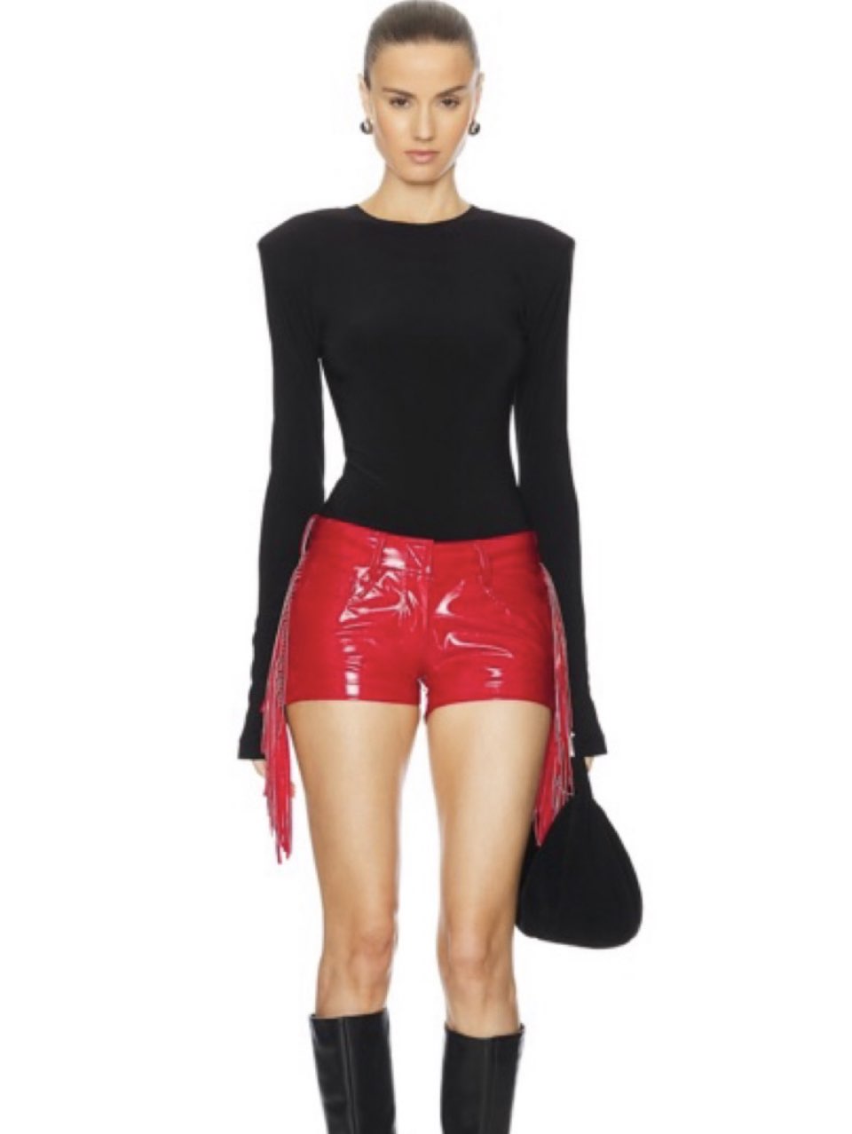 Red Vinyl Fringe Shorts