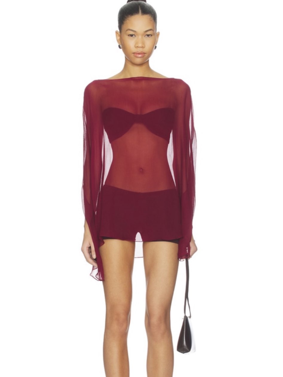Sheer Burgundy Mesh Mini Dress