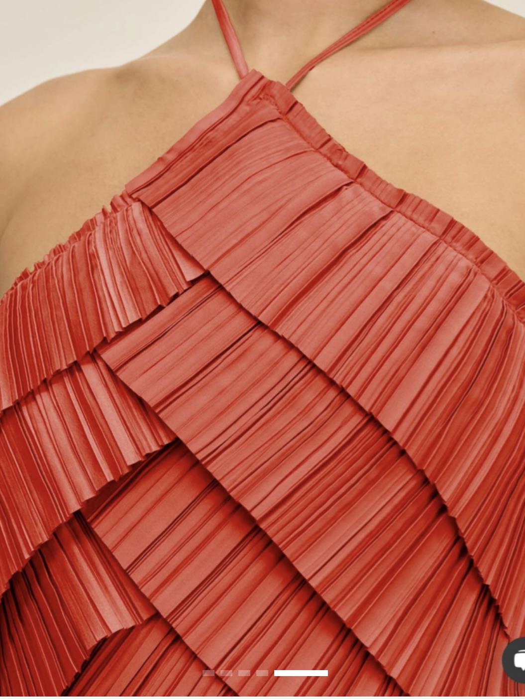 Red Pleated Halter Midi Dress