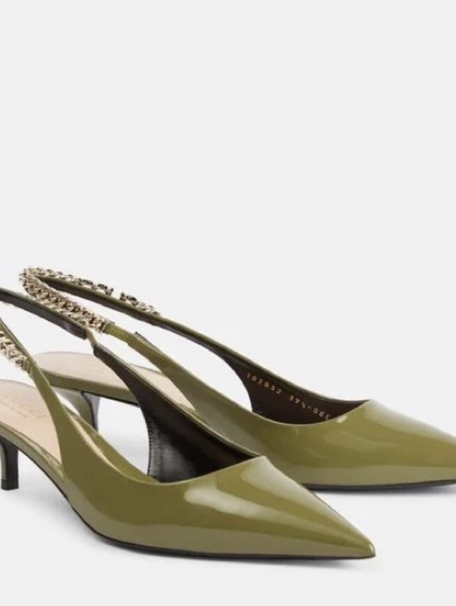 Olive Green Patent Leather Slingback Heels