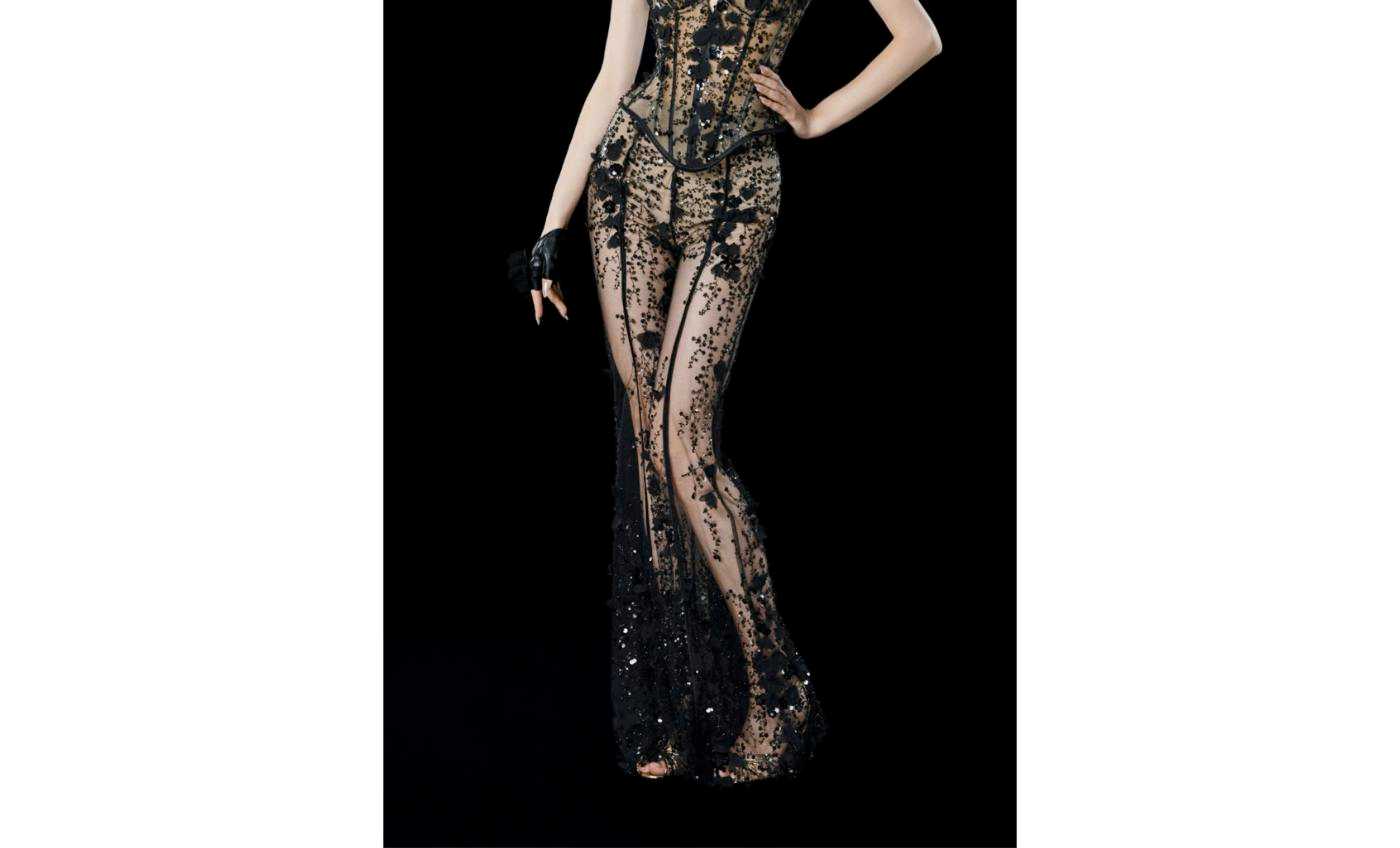 Black Lace Sequin Pants