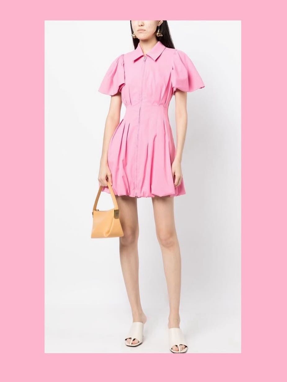 Pink puff sleeve dress