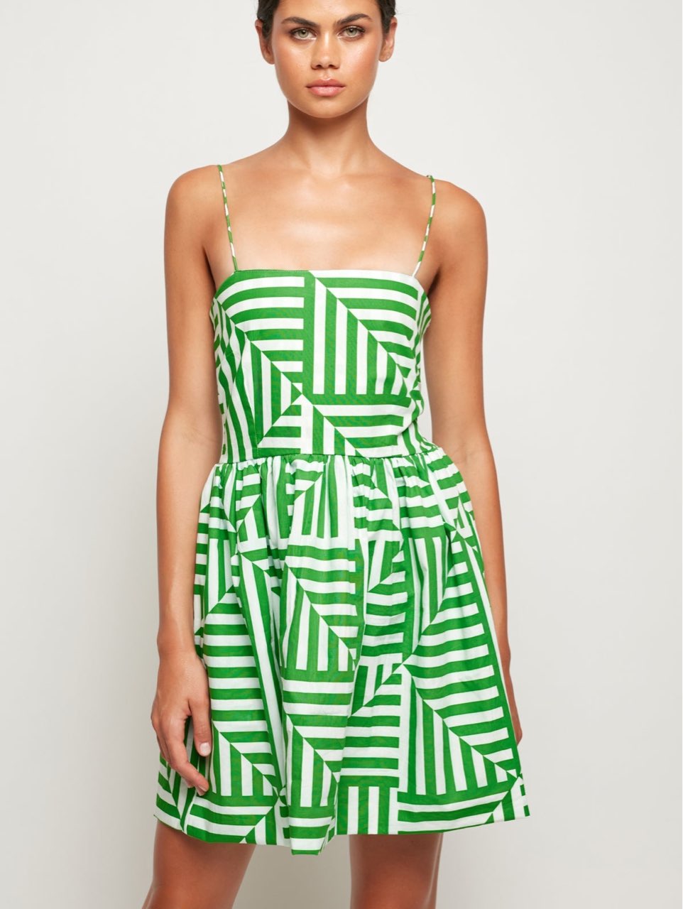 Green and White Geometric Spaghetti Strap Mini