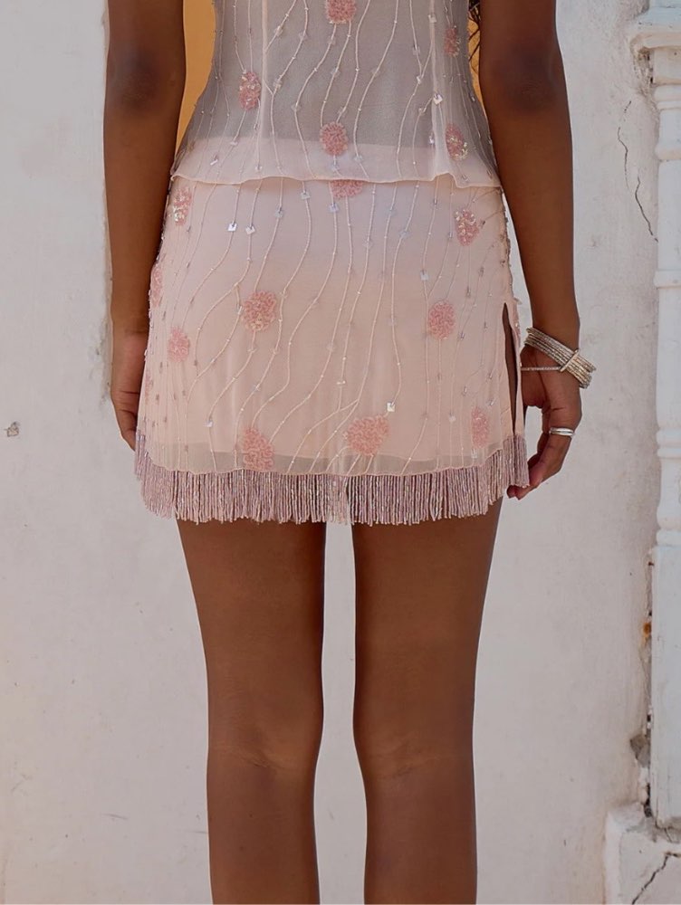 Embellished Fringe Mini Skirt