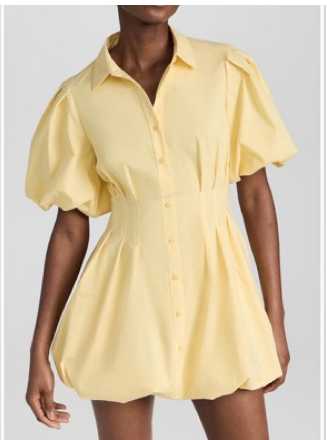 Pastel Yellow Puff Sleeve Bubble Hem Mini Dress