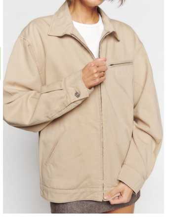 Beige Oversized Bomber Jacket