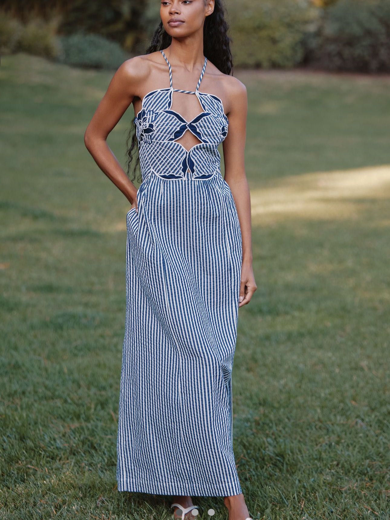Hibiscus cutwork cotton midi dress