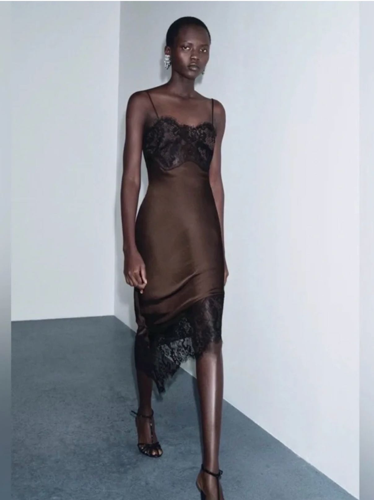 Asymmetric Satin Dress with lace