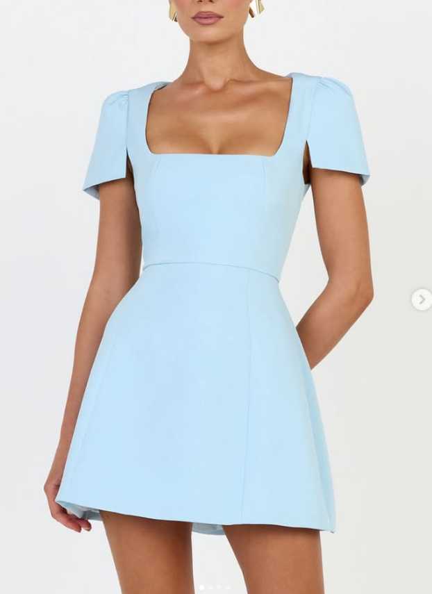 Not Avaliable Light Blue Square Neck Mini Dress