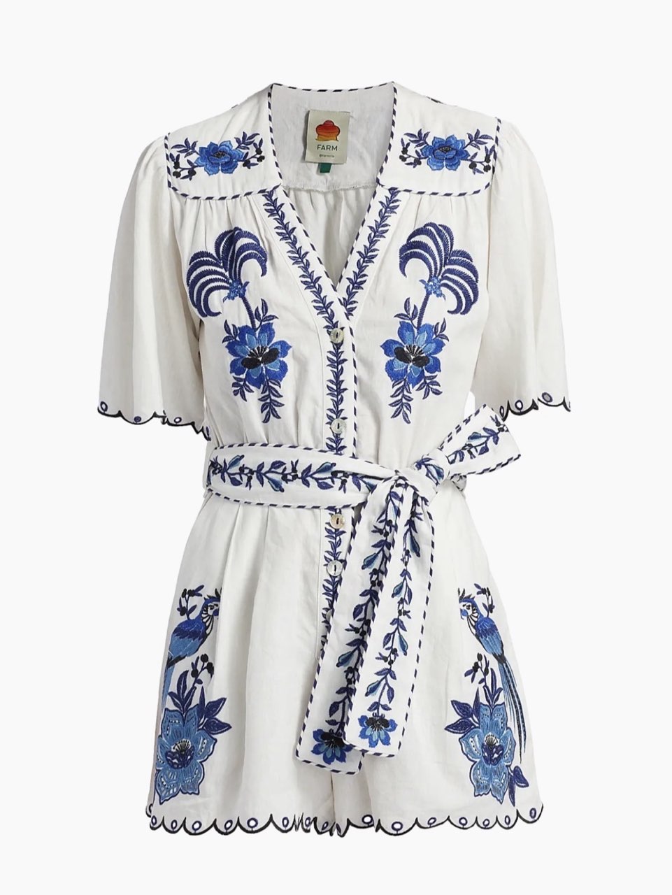 Blue Delicate Forest Richelieu Embroidered Romper