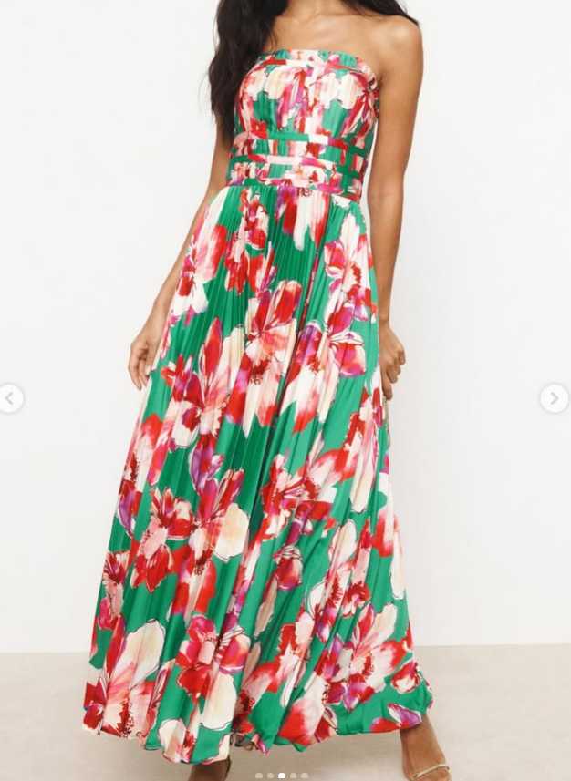 HUTCH Pleated Floral Strapless Maxi Dress