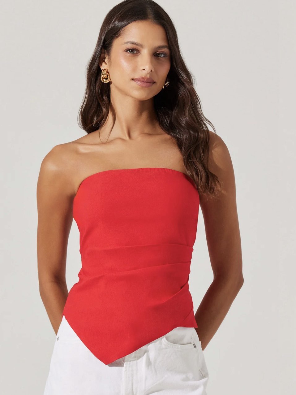 Red Asymmetrical Strapless Top