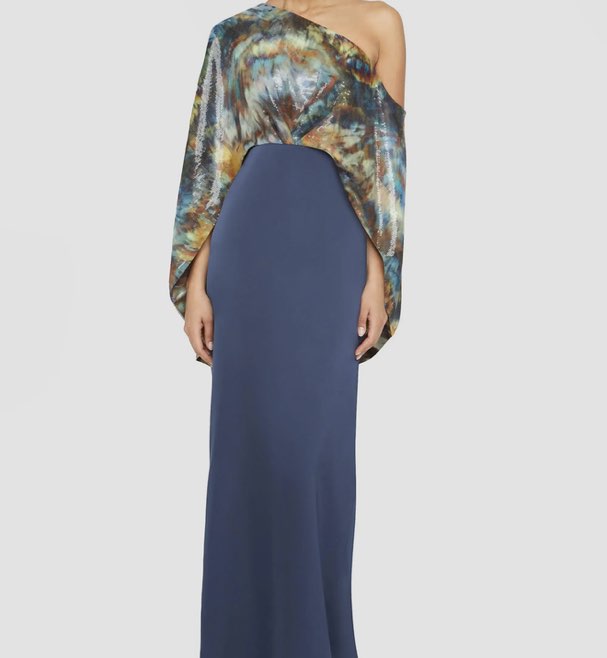 Theia Abstract One-Shoulder Maxi Gown