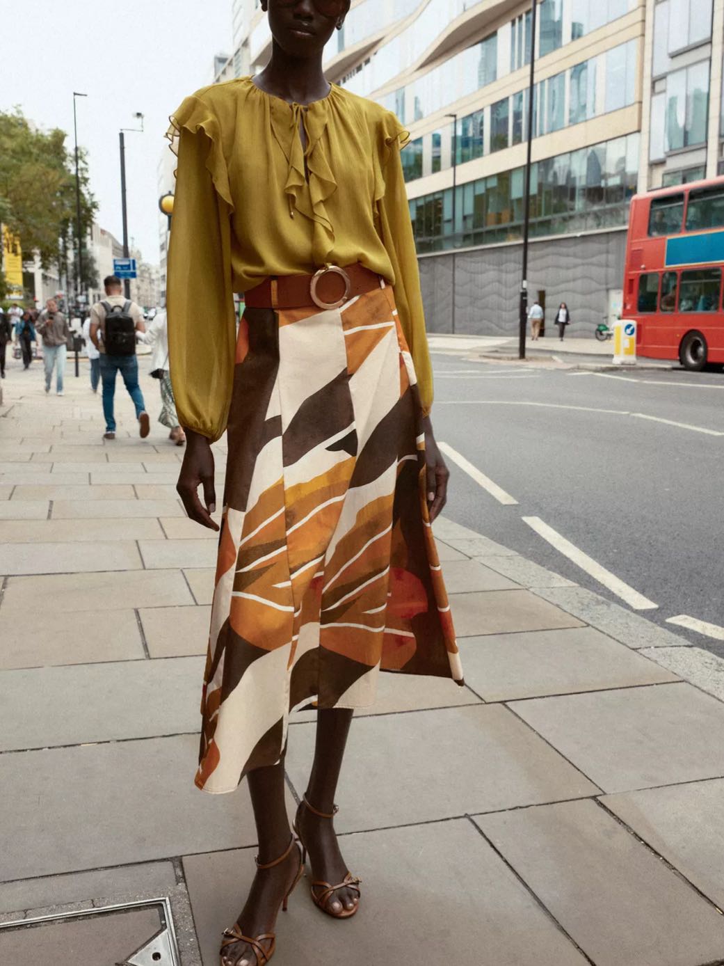 Printed Poplin Belted Skirt