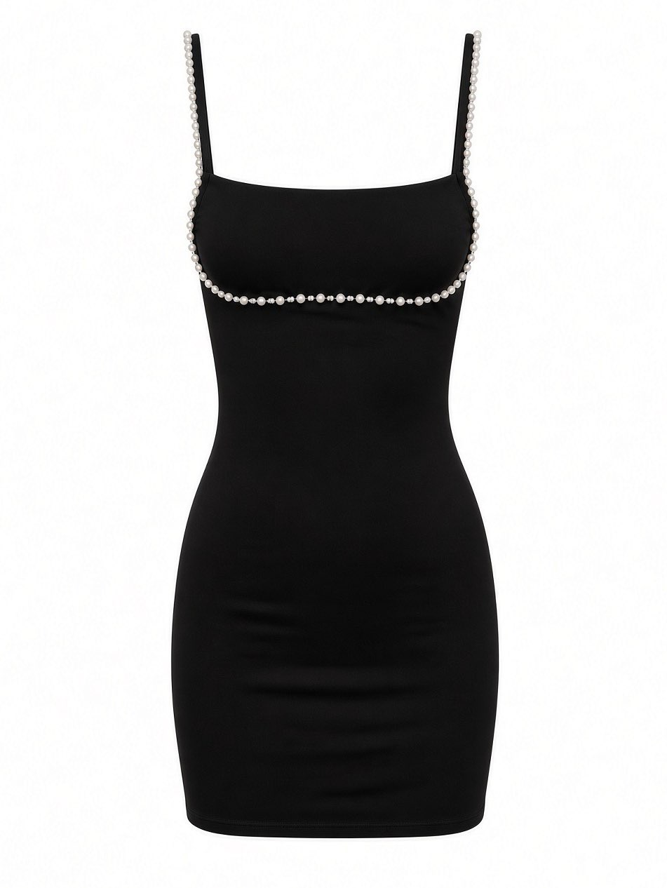 Black Pearl Strap Bodycon Mini Dress