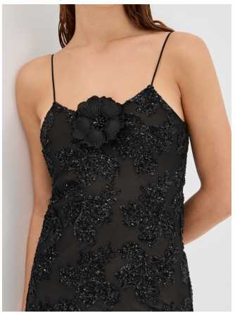 Black Beaded Floral Maxi Dress