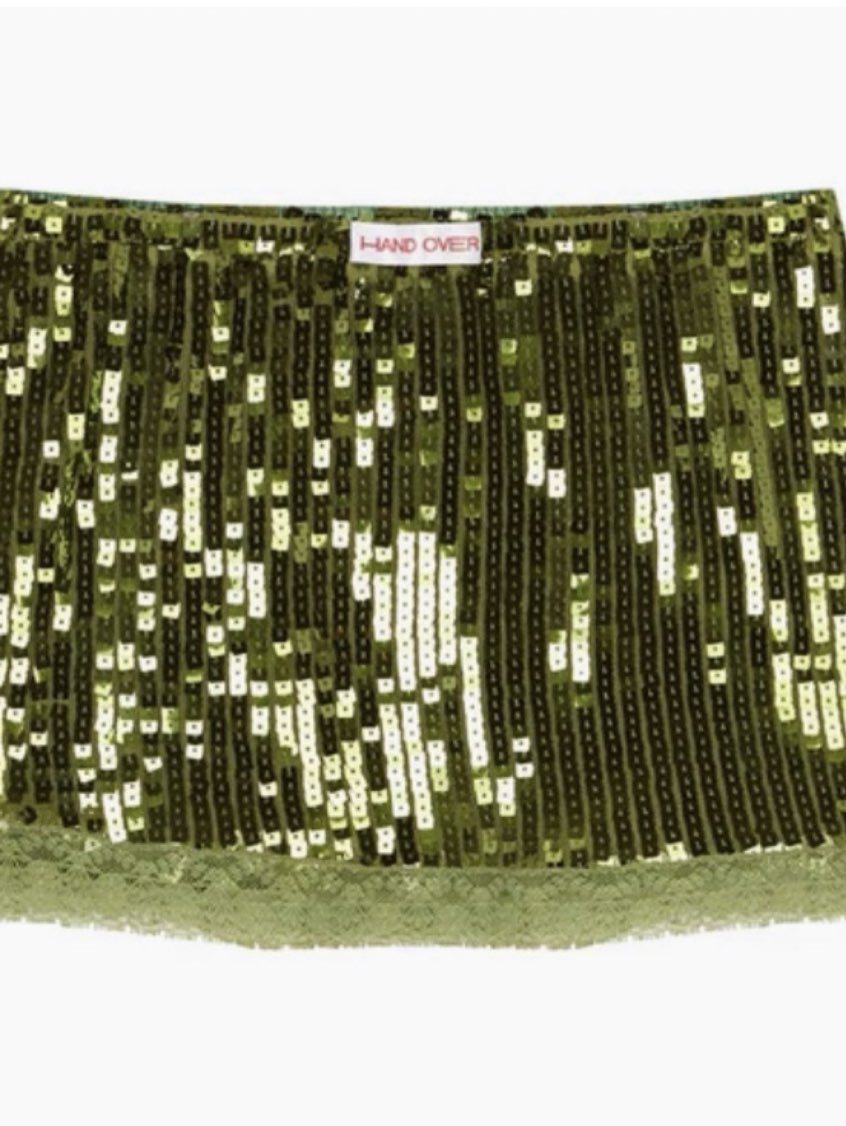 Olive Green Sequin Mini Skirt
