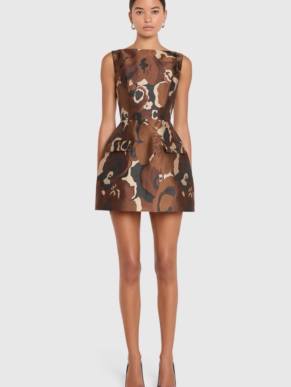 Brown Floral Jacquard Mini Dress