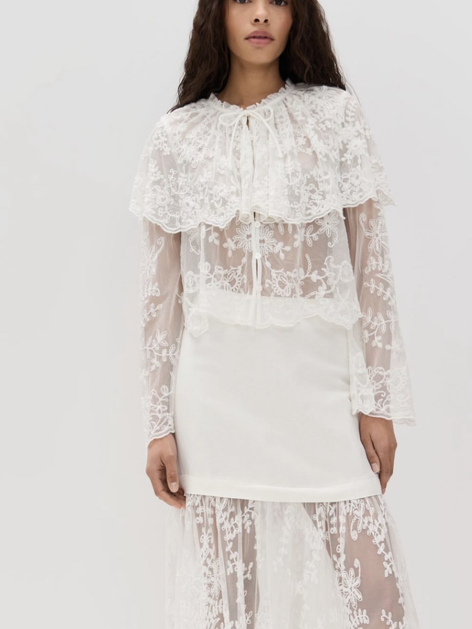 White Floral Lace Capelet Blouse