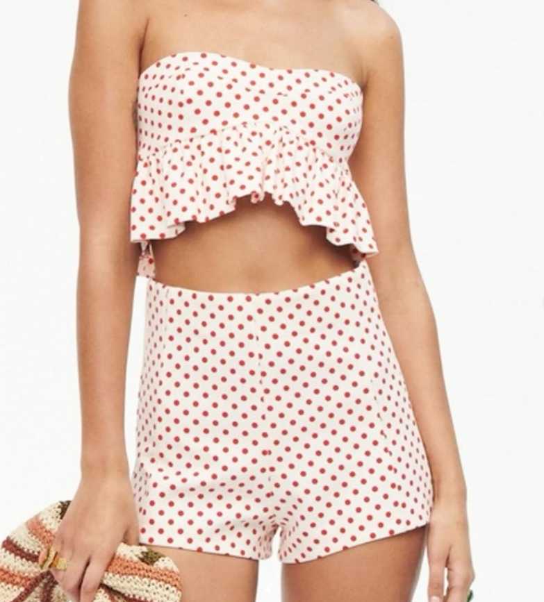 Cream and Red Polka Dot Two-Piece Set
