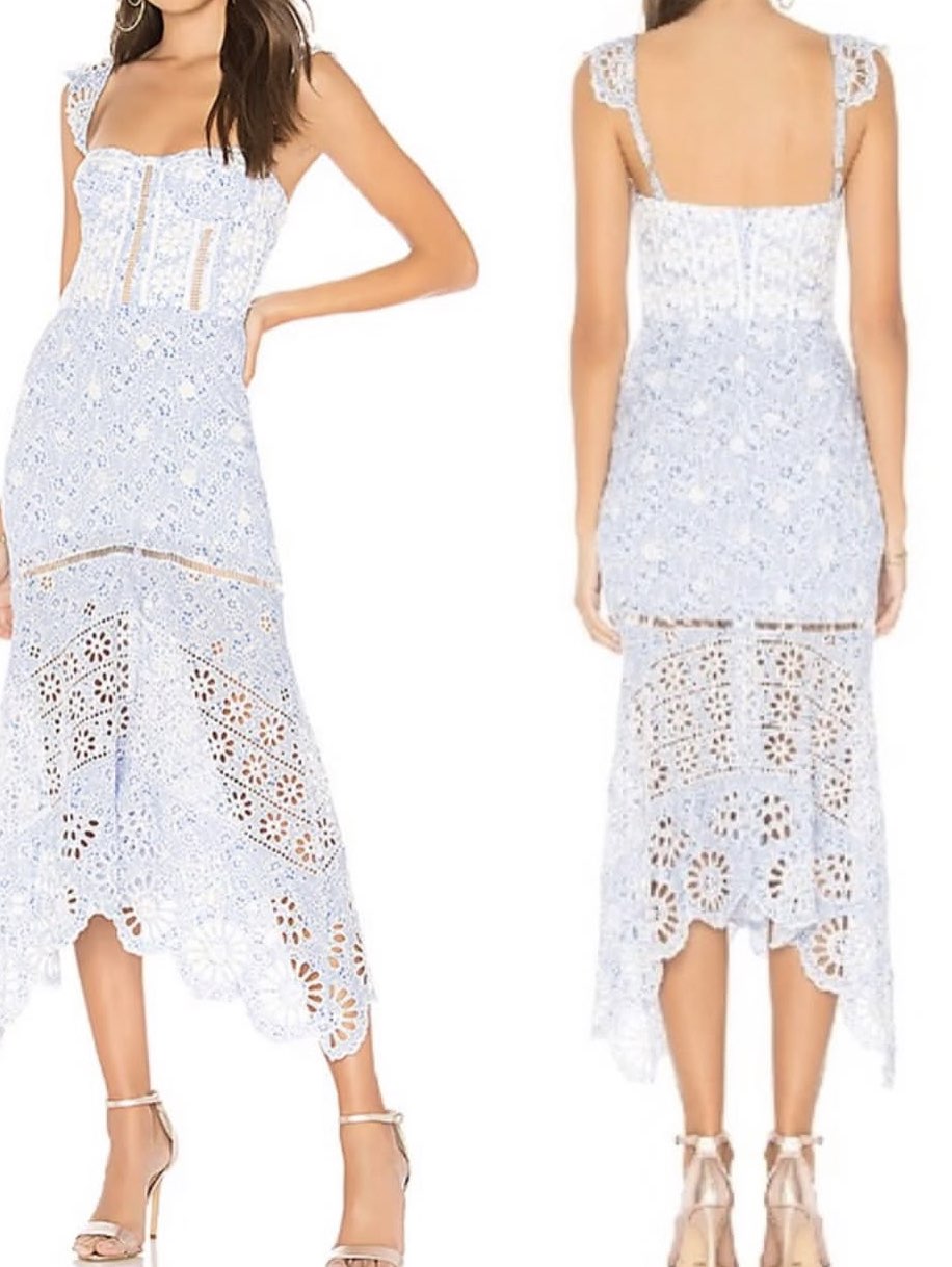 Light Blue Lace High-Low Midi Dress