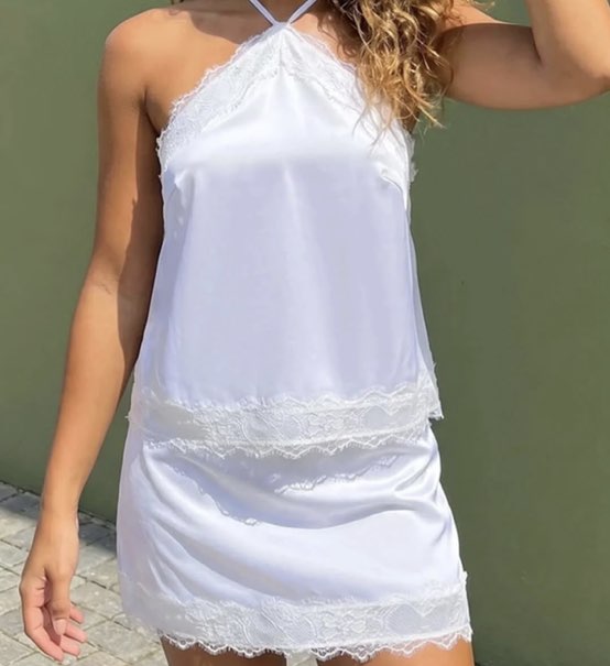White Lace high neck skirt set