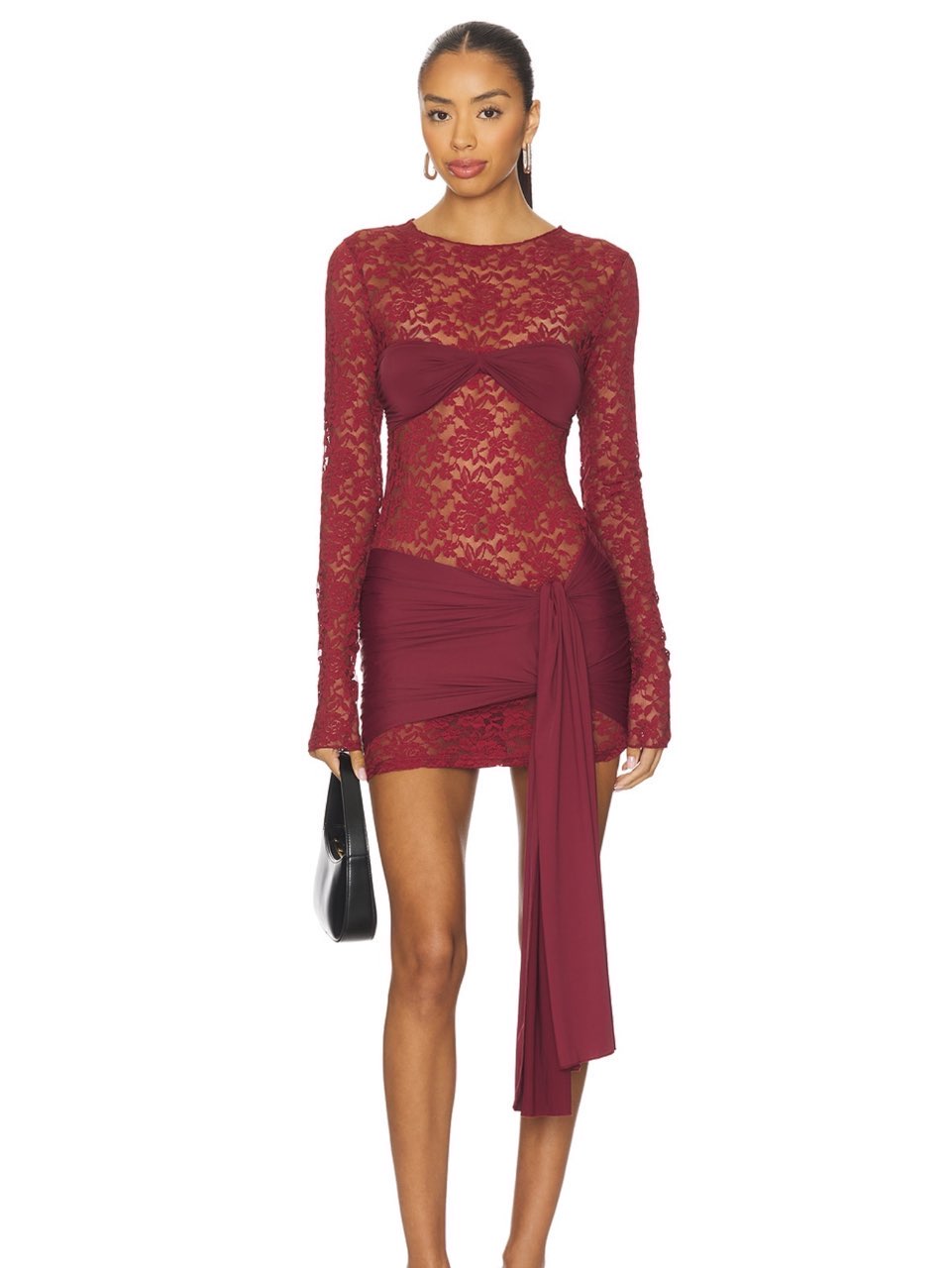Dark red lace mini dress
