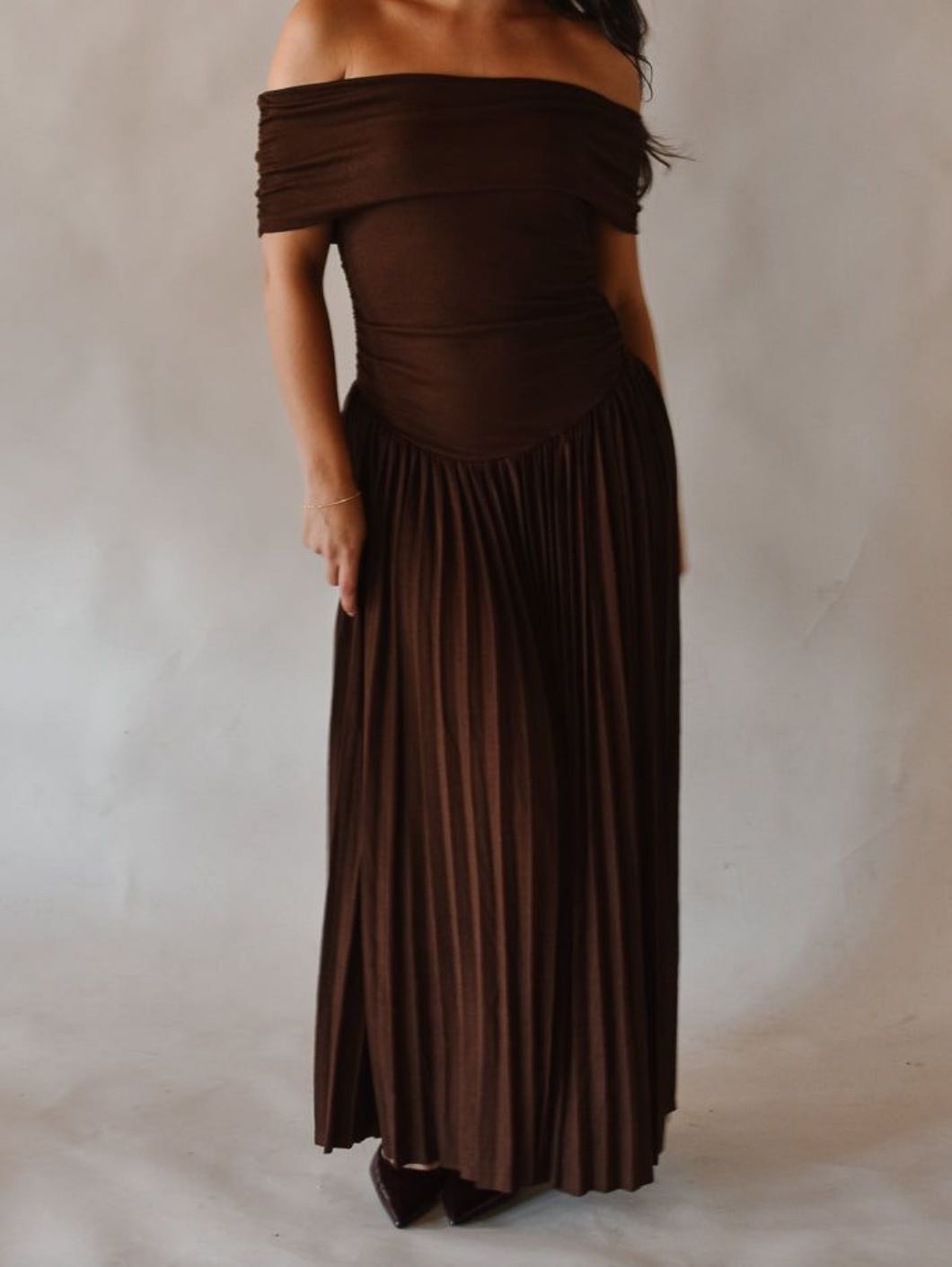 Evenuel Soleil Chocolate Brown Pleated Dress