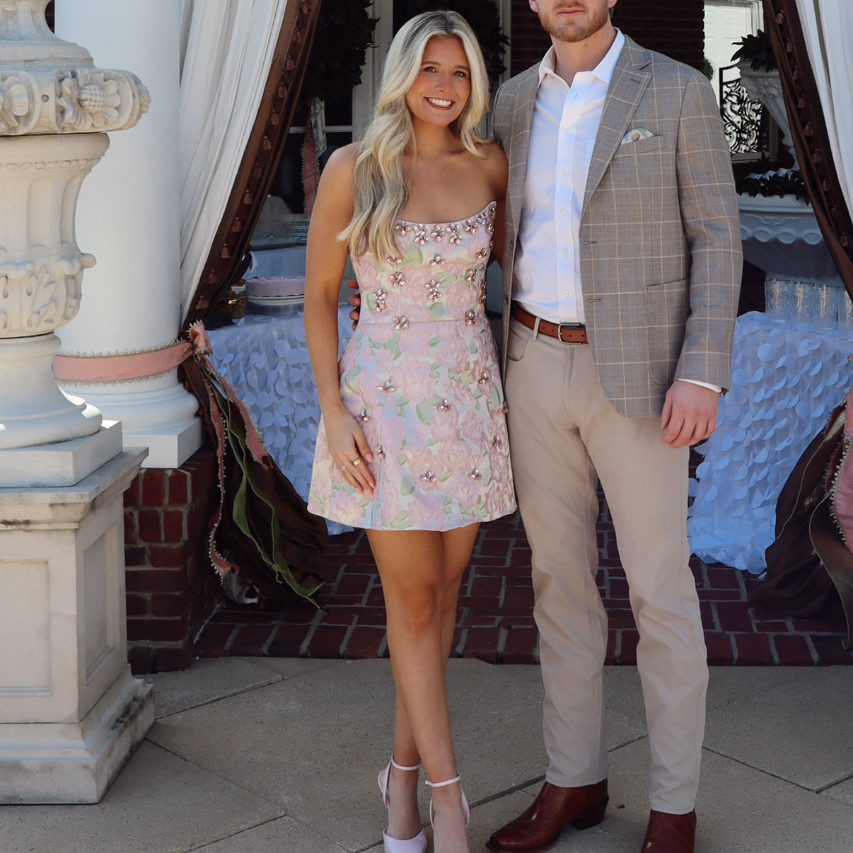 Patbo Pink Floral Embellished Strapless Mini Dress