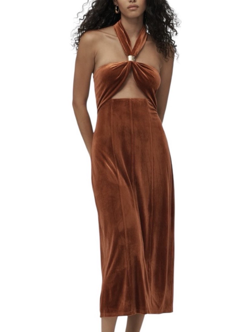 Flat White Velvet Halter Midi Dress