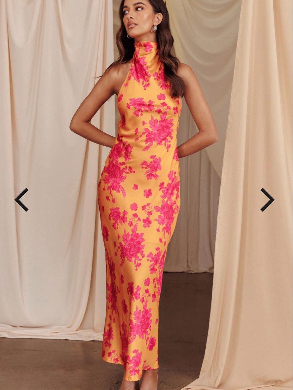 Orange and Pink Floral Halter Maxi Dress