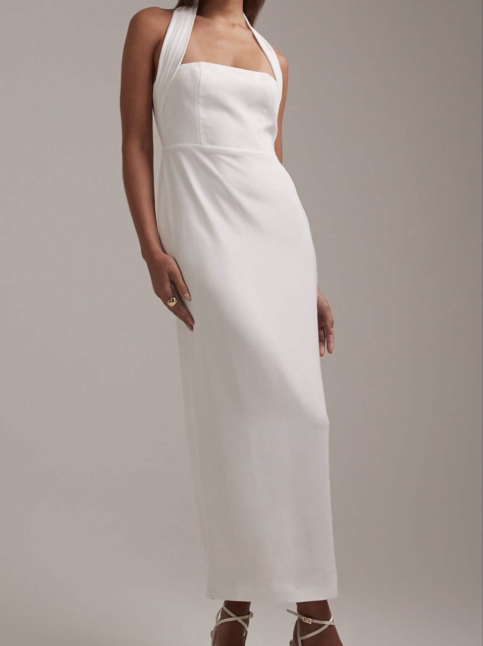 White Halter Midi Dress