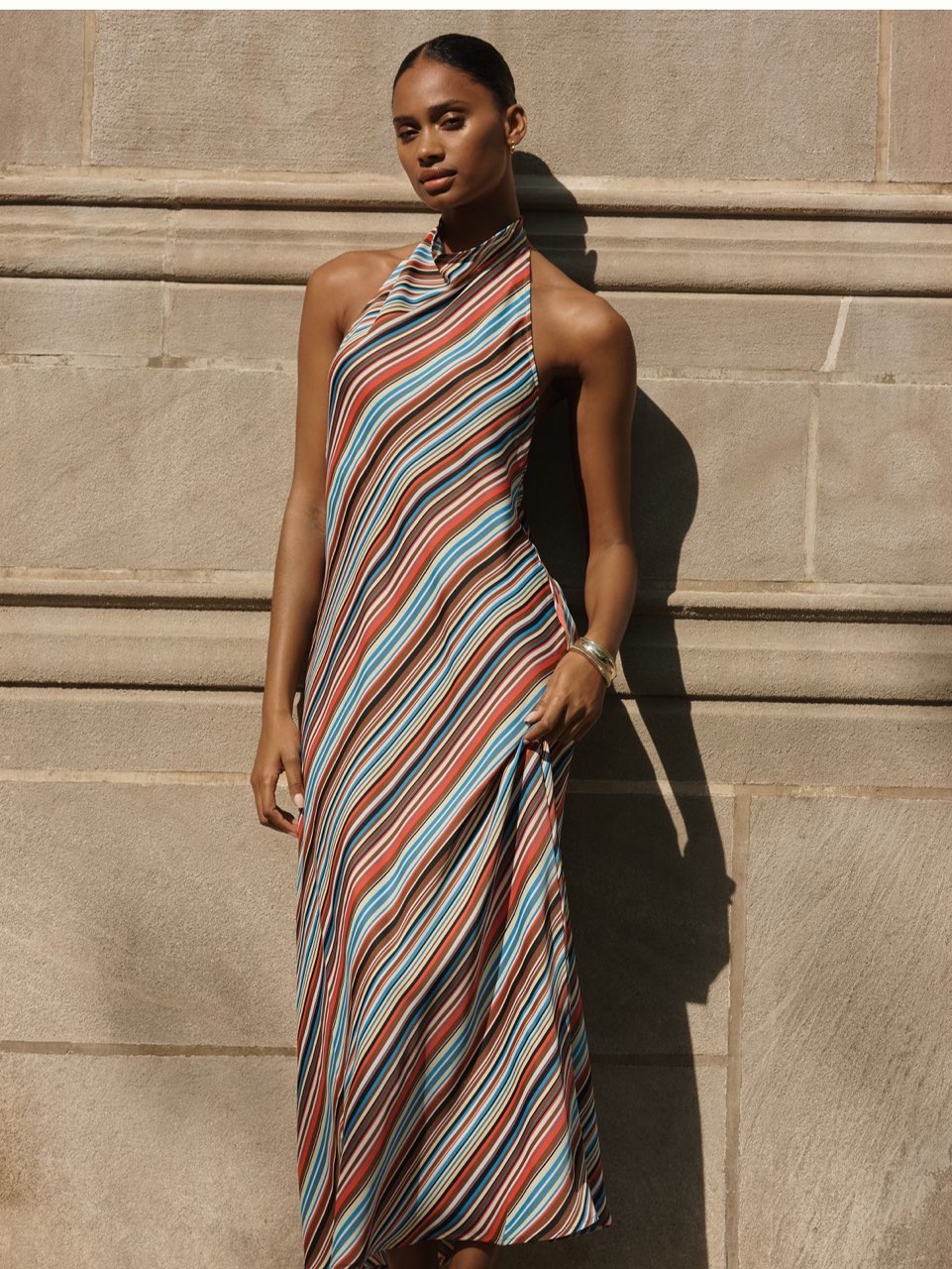 Striped Halter Neck Maxi Dress