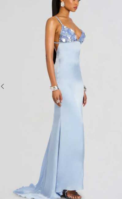 Light Blue Sequin Floral Slip Dress