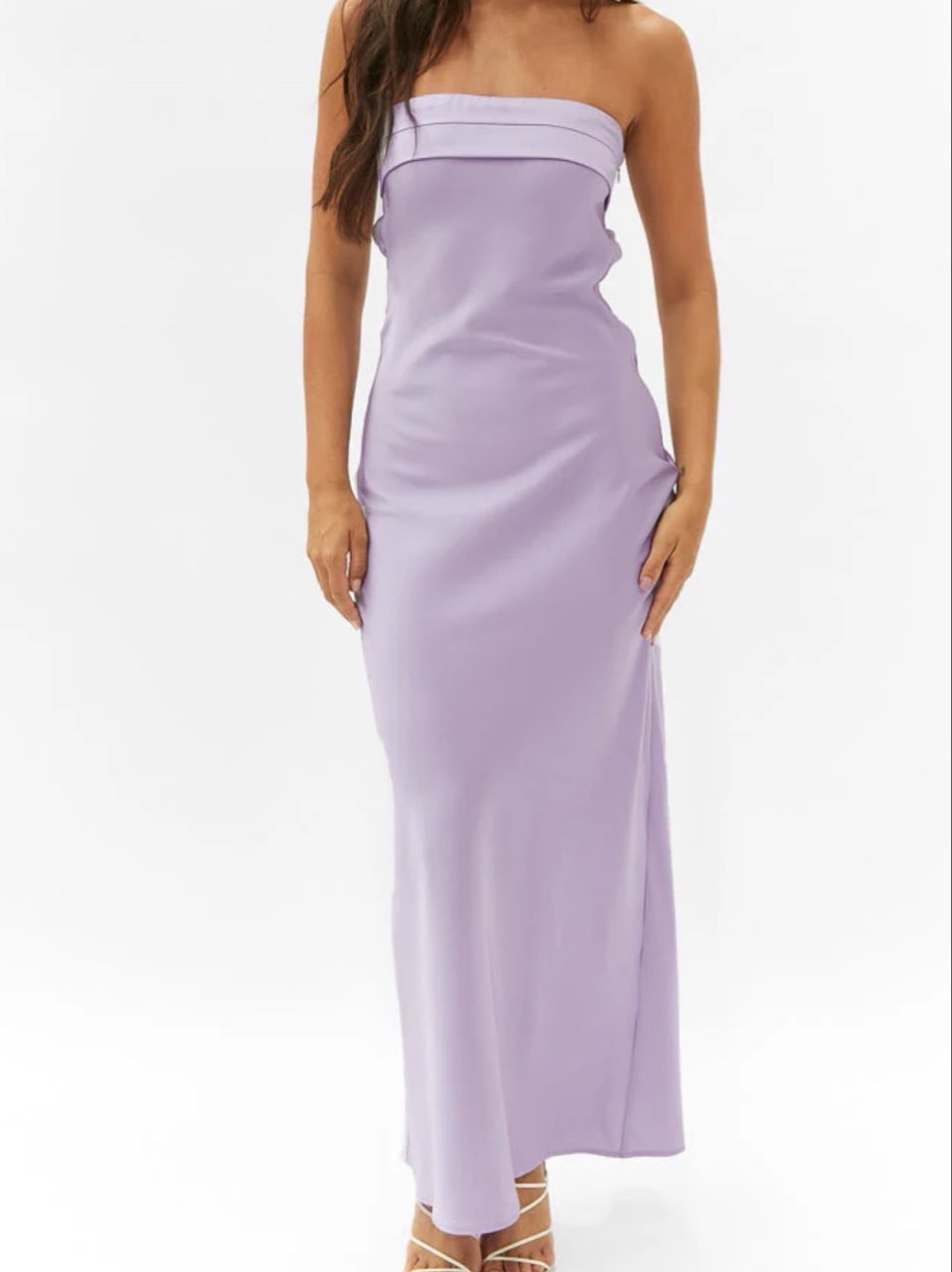 Lavender Strapless Satin Maxi Dress