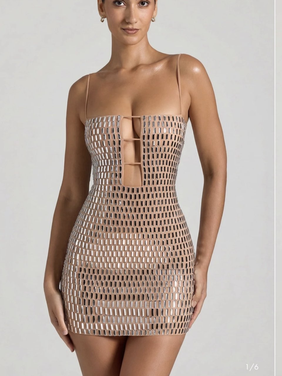 Embellished Cut-Out Mini Dress in Honey