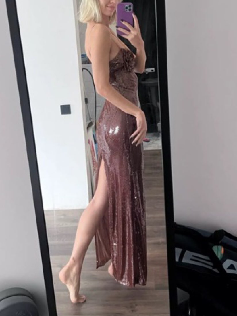 Bronze Sequin Floral Bust Gown