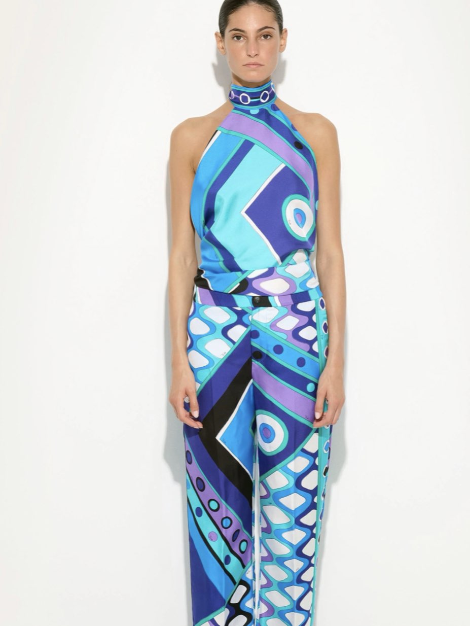 Graphic Print Halter Neck Top and Pants Set