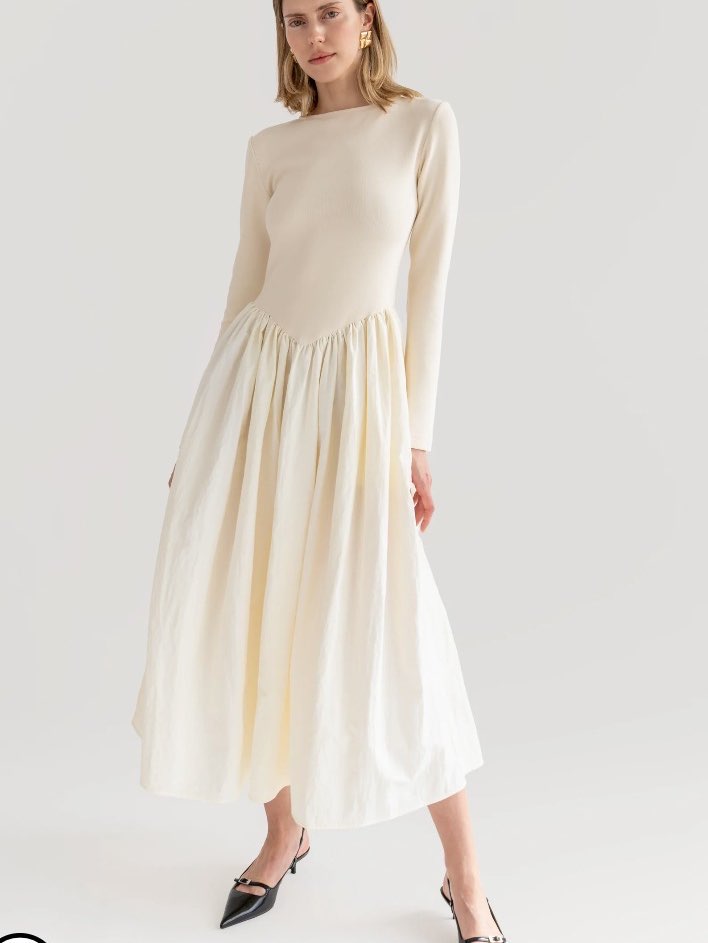 Ivory Long Sleeve Midi Dress
