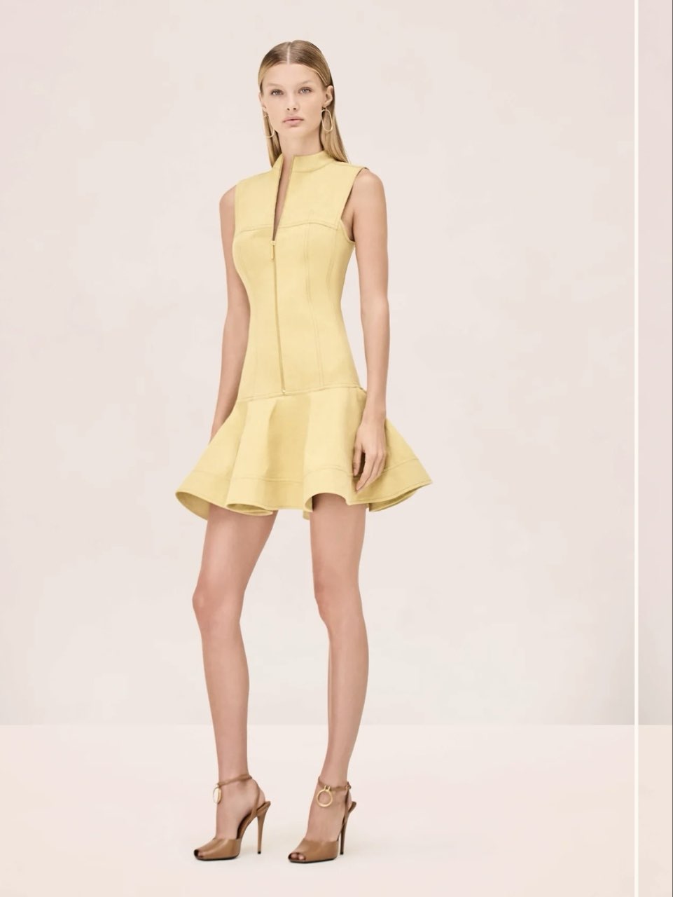 Yellow Zip-Front Ruffle Mini Dress