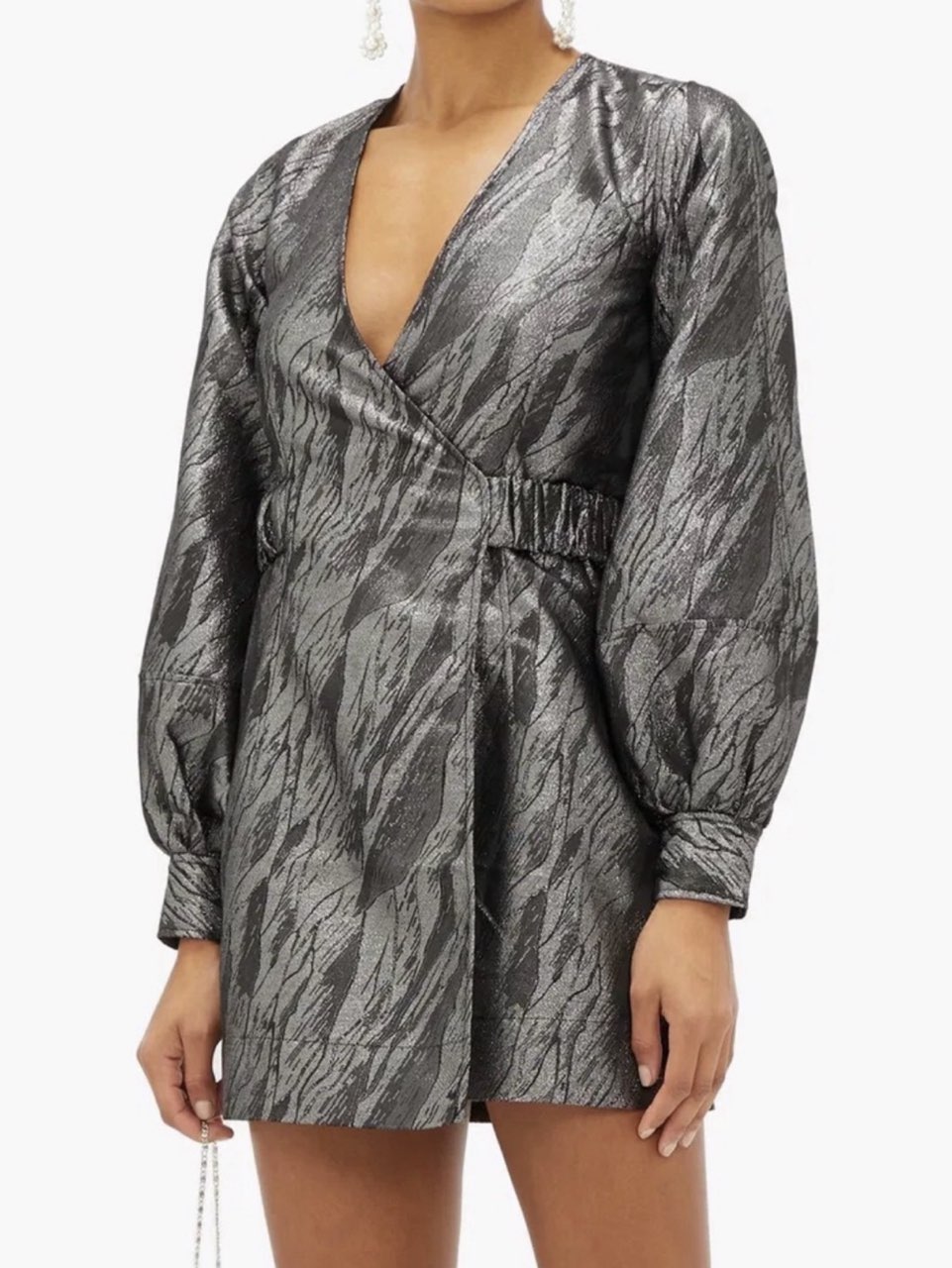 Metallic Wrap Mini Dress