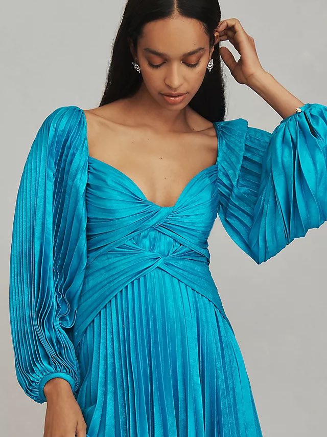 Teal Pleated Maxi Dress
