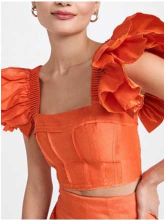 Orange Ruffled Sleeve Crop Top