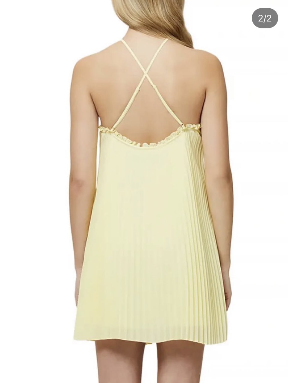 Pale Yellow Pleated Halter Mini Dress