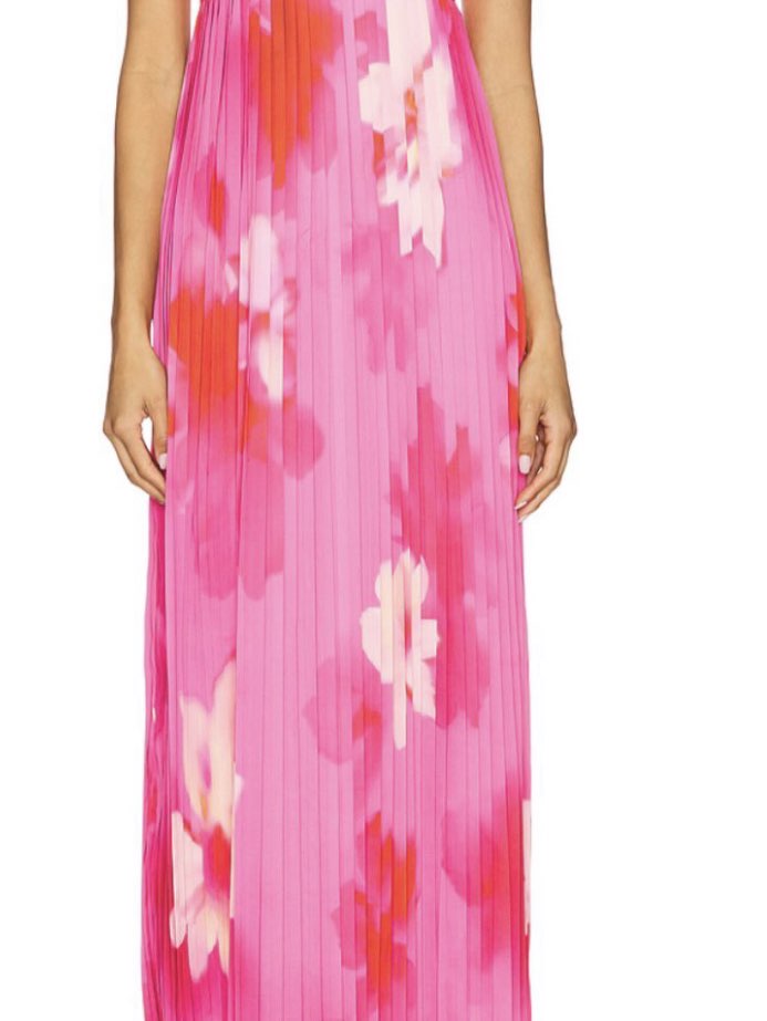 Pink Floral Pleated Maxi Dress
