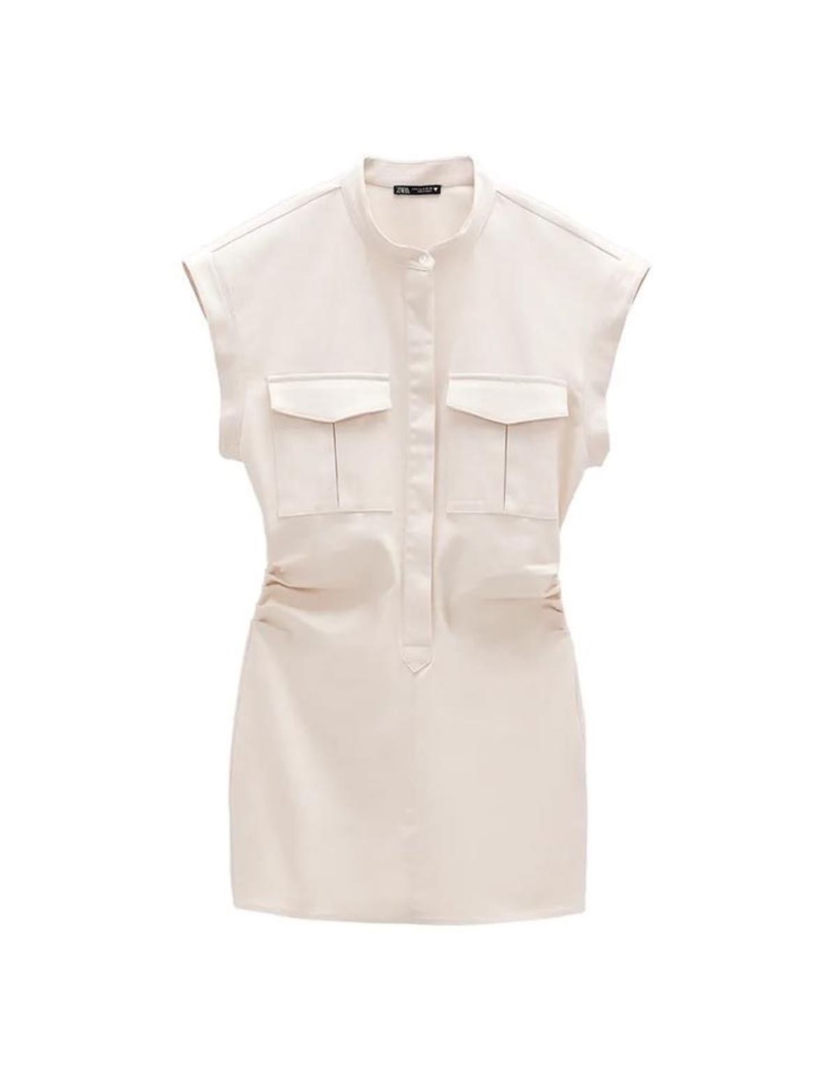 Zara back pleat mini dress, cream. Small