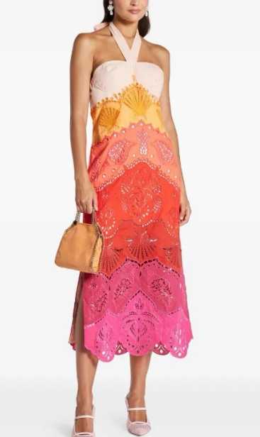 Ombre Halter Neck Broderie Anglaise Midi Dress