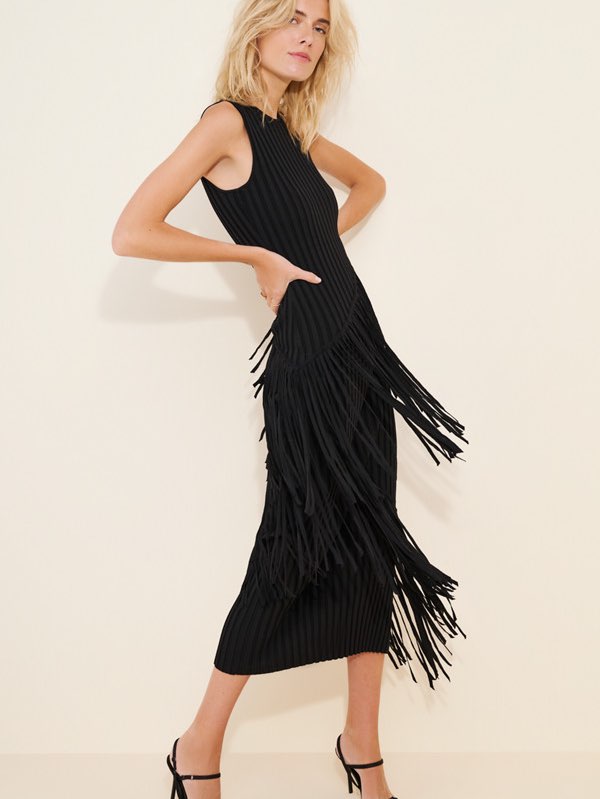 Spiral Fringe Fitted Dress